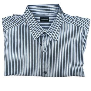 ERMENEGILDO ZEGNA GRAY, BLUE & WHITE STRIPES COTTON DRESS SHIRT